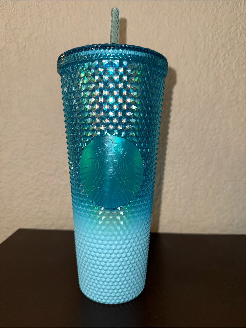 Starbucks Teal to Light Blue Ombre Studded Reusable Tumbler with Straw
